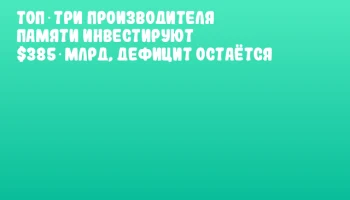 Топ‑три производителя памяти инвестируют $385 млрд, дефицит остаётся Топ‑три производителя памяти инвестируют $385 млрд, дефицит остаётся